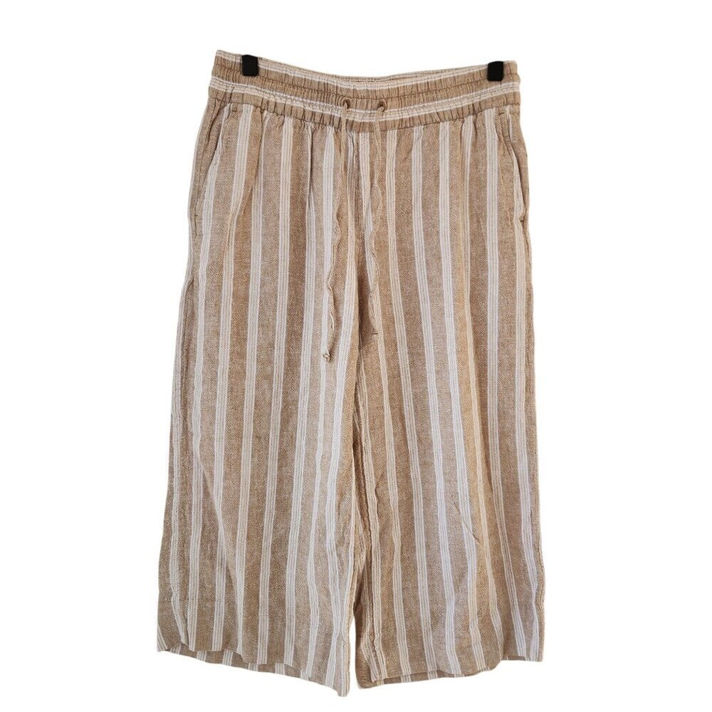 Banana Republic The Wide Leg Crop Linen Blend Pull-On Pants Stripes XS